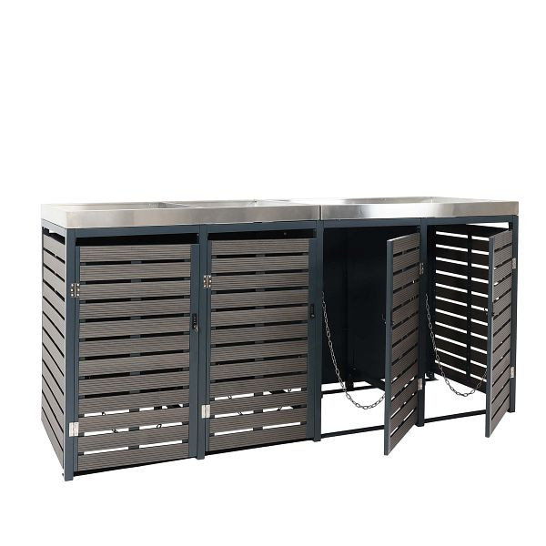 Mendler HWC-K14 4er rolcontainer bekleding, rolcontainer met plantenbak, 112x63x78cm WPC RVS 132kg, antraciet, 87619+87620+87621