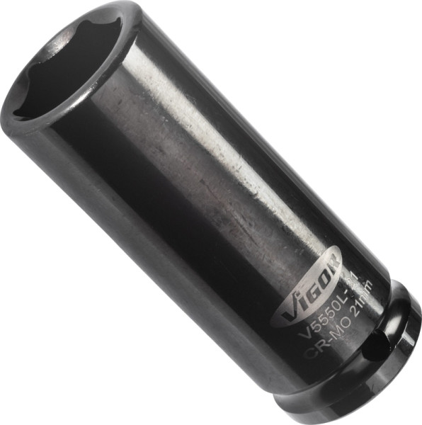 VIGOR slagmoersleuteldop, lang, hol vierkant 12,5 mm (1/2 inch), buitenzeskantprofiel, 21 mm, V5550L-21