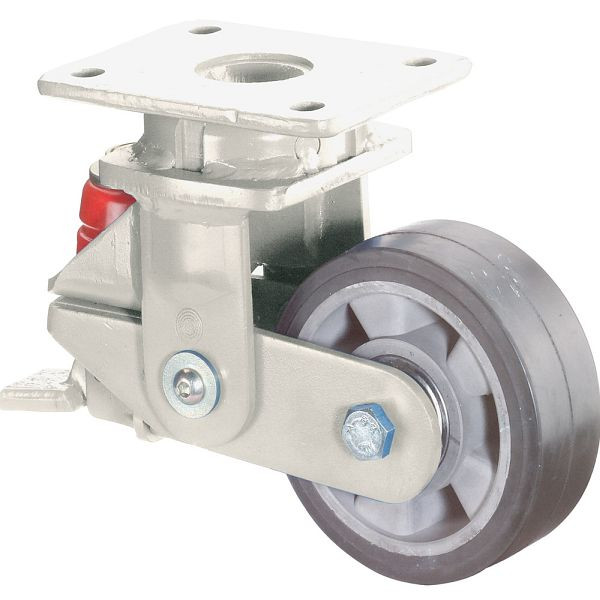 BS-wielen Veerbelaste zwaarlastwielen met rem, breedte 50 mm, Ø125 mm, tot 220 kg, zwarte elastische banden, aluminium behuizing, kogellagers, T120.B80.125