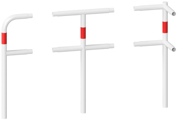 Schake-beschermingsrailing, stalen buis Ø 48 mm, steunpaal voor inzetting in beton, eindpaal, thermisch verzinkt en wit gecoat, 448_80B