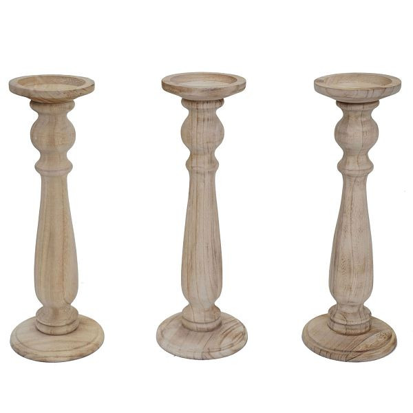Mendler set van 3 kandelaars T360, kandelaar, shabby look vintage hoogte 35cm, naturel bruin, 50764