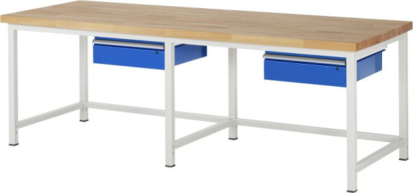 RAU werkbank serie 8000 - frameconstructie (gelast frame), 2 x laden, 2500x840x900 mm, 03-8001A1-259B4S.11