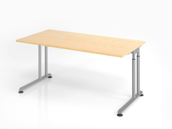 Hammerbacher bureau ZS16, 160 x 80 cm, blad: esdoorn, 25 mm dik, ABS dikke rand, rechthoekige vorm, zilver, VZS16/3/S