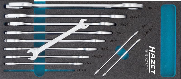 Hazet dubbele steeksleutelset, buitenzeskantprofiel, 6 x 7 - 30 x 32, aantal gereedschappen: 11, 163-377/11