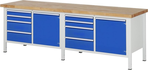 RAU werkbank serie 8000 - frameconstructie (gelast frame), 8 x laden, 2 x deuren, 2 x planken, 2500x840x700 mm, 03-8470A2-257B4S.11