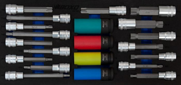 Boxo 1/2" bitdoppen en slagmoersleutelset, 21 stuks, VE: 10 stuks, BX383