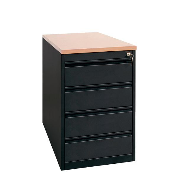 Lüllmann staande container, greeplijst voorzijde, 4 laden, 750 x 460 x 790 mm, diepzwart/esdoorn, 509502