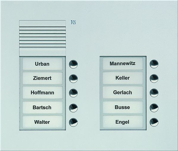 TCS audio buitenstation serie PUK 10 belknoppen (rechts uitgelijnd), 2 kolommen, UP zilver, PUK10/2-EN
