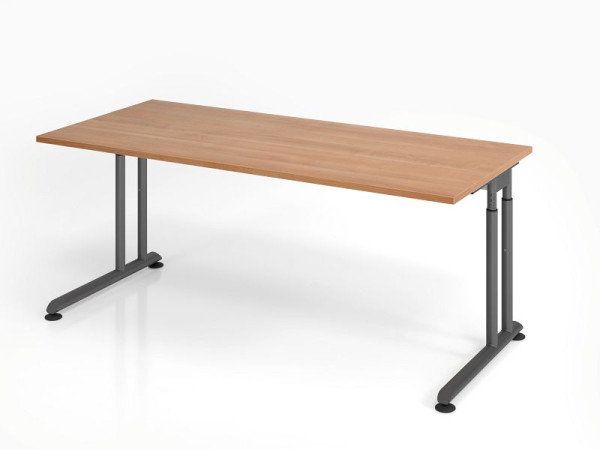 Hammerbacher bureau ZS19, 180 x 80 cm, blad: walnoot, 25 mm dik, ABS dikke rand, rechthoekige vorm, grafiet, VZS19/N/G