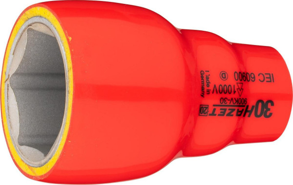 Hazet dopsleutelinzet, zeskant, dubbel geïsoleerd, hol vierkant 12,5 mm (1/2 inch), buitenzeskant trekprofiel, 30 mm, 900KV-30