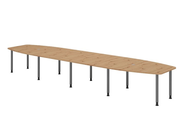 Hammerbacher vergadertafel KT52C, 520 x 130 cm, blad: knoestig eiken, 25 mm dik, driepotig frame grafiet, ronde buis 6 cm, werkhoogte 72-74 cm, VKT52C/R/G