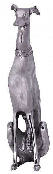 Wohnling Decoratie Design Hond van aluminium zilveren windhondsculptuur hondenbeeld, WL1.251