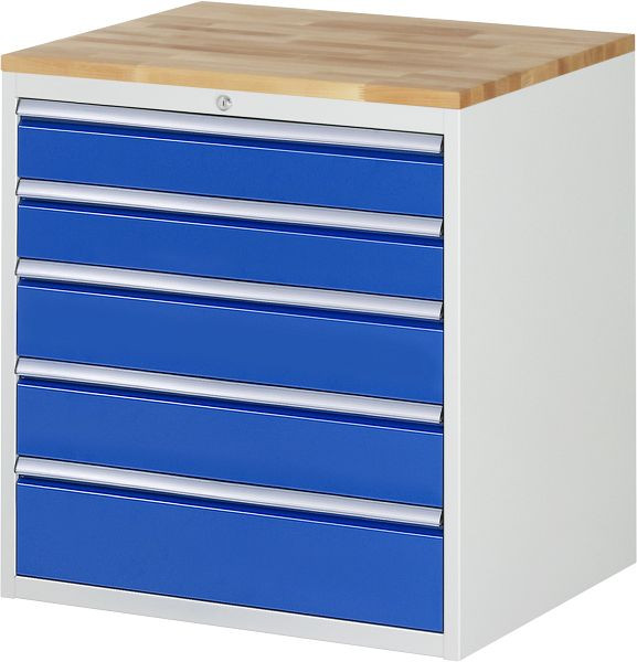 RAU ladekast serie 7000, massief beuken werkblad, 5 x lade maat XL 2xH120, 2xH150, 1xH180 mm, 770x825x650 mm, 03-XL5.11A-B.11