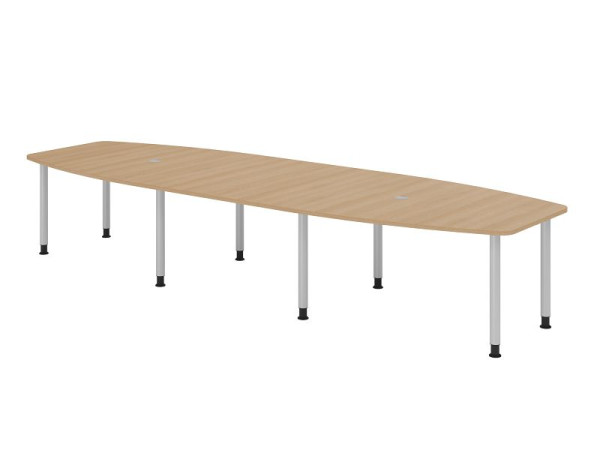Hammerbacher vergadertafel KT40C, 400 x 130 cm, blad: eikenhout, 25 mm dik, 8-poots frame zilver, ronde buis 6 cm, werkhoogte 72-74 cm, VKT40C/E/S
