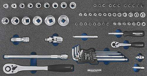 Bedrunka + Hirth gereedschapsinzet, 1/4"- 12" dopsleutelset 71 delig, afmetingen in mm (BxDxH): 600 x 300 x 25, 08.88.205