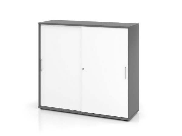 Hammerbacher schuifdeurkast 1753S BS, 3 OH, romp: grafiet / voorkant: wit, 120 x 40 x 110 cm (BxDxH), V1753S/G/W/BS