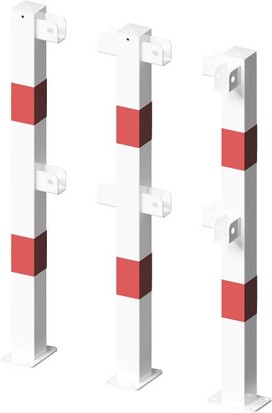 Schake beschermrail, stalen buis 70 x 70 mm, steunpaal voor deuvelbevestiging, eindpaal voor boven- en knierail, wit gecoat, 4270PB