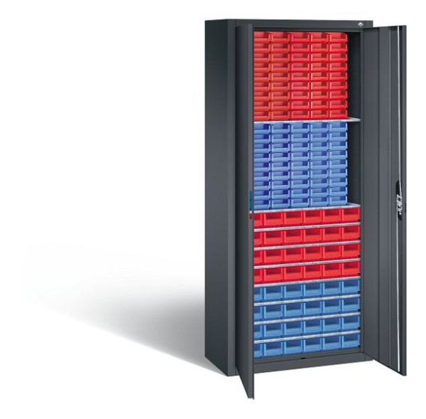 C+P tijdschriftenkast serie 13, H1690xB700xD300mm, kleur: zwart-grijs, verzonken handgreep, 133413-24 S10017