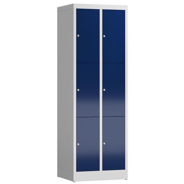 Lüllmann ClassiX lockerkast, 2 compartimenten met elk 3 compartimenten, 1800 x 590 x 500 mm, lichtgrijs/gentiaanblauw, X-520321