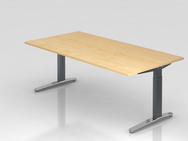 Hammerbacher bureau C-poot 200x100cm esdoorn/grafiet (gepolijst), rechthoekige vorm, VXB2E/3/GC