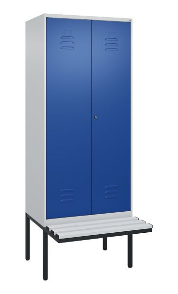 C+P Umkleidespind Classic PLUS SW, 2 Abteile, 2120x800x815mm, 7035/5010, Zylinderschloss, Untergestell & Sitzfläche, 0800427-22 S10018
