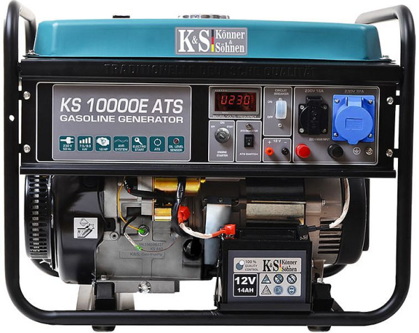 Könner & Söhnen 8000W benzine E-start stroomgenerator, 1x16A(230V)/1x32A(230V), 12V, ATS automatisch noodstroomsysteem, spanningsregelaar, display, KS 10000E ATS