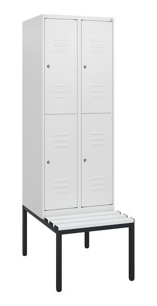 C+P dubbeldekskast Classic PLUS, 2 vakken, 1950x600x815mm, 9016/9016, cilindersloten, met bank eronder, 0803505-20 S10089