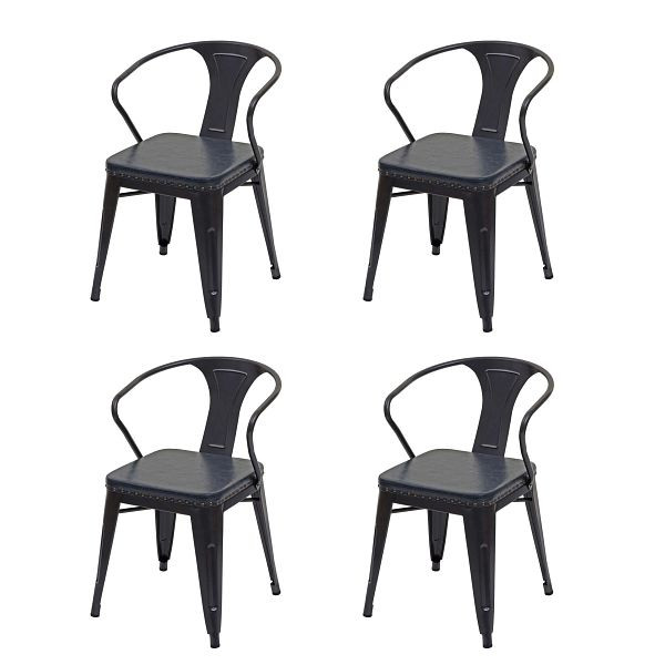 Mendler set van 4 eetkamerstoelen HWC-H10d, stoel keukenstoel, Chesterfield metaal imitatieleer Industrial Gastro, zwartgrijs, 72468