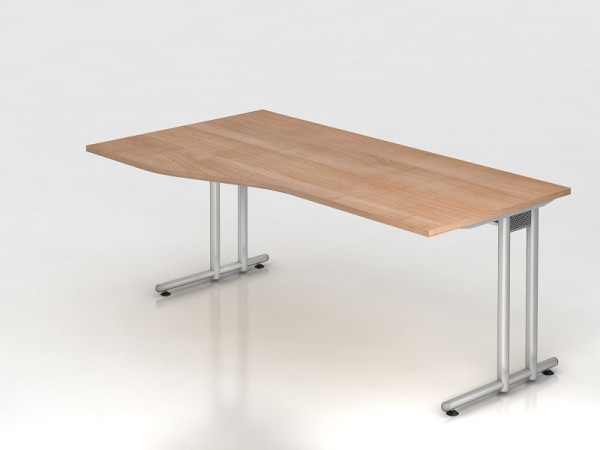 Hammerbacher bureau C-poot 180x100/80cm walnoot/zilver, werkhoogte 72 cm, VNS18/N/S