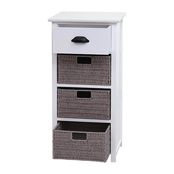 Mendler ladekast HWC-K84 met manden, kast ladekast, hout 83x40x29cm, wit, manden grijs, 97645