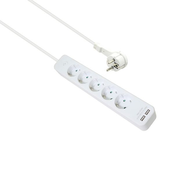 Helos stekkerdoos ADVANCED, 5-voudig, USB-oplader wit, 1,5 m, met schakelaar, 286665