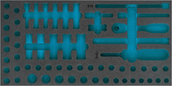 Hazet 2-componenten zachtschuim inleg, voor 163-490/60 Afmetingen / lengte: 342 mm x 172 mm Organisatiesysteem maat: 1/3 (342 x 172 mm), 163-490L