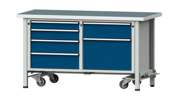 ANKE werkbanken box werkbank, model 237 V, 1500 x 700 x 840 mm, RAL 7035/5010, UBP 40 mm, met neerlaatbaar mobiel apparaat, 305.284