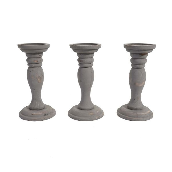 Mendler set van 3 kandelaars T361, kandelaar, shabby look vintage hoogte 24cm, grijs, 38449
