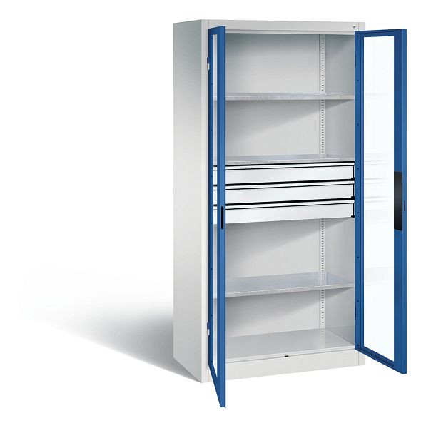C+P gereedschapskast Acurado, H1950xW930xD500mm, kleur: lichtgrijs / gentiaanblauw, verzonken handgreep, 8921-55302 S10014