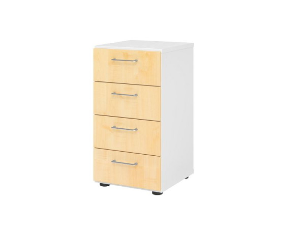 Hammerbacher ladekast 2OH, 4 laden 924S4 BS, romp: wit / voorkant: esdoorn, 40x41,7x74,8 cm (BxDxH), 4 laden, metalen handgreep BS, V924S4/W/3/BS