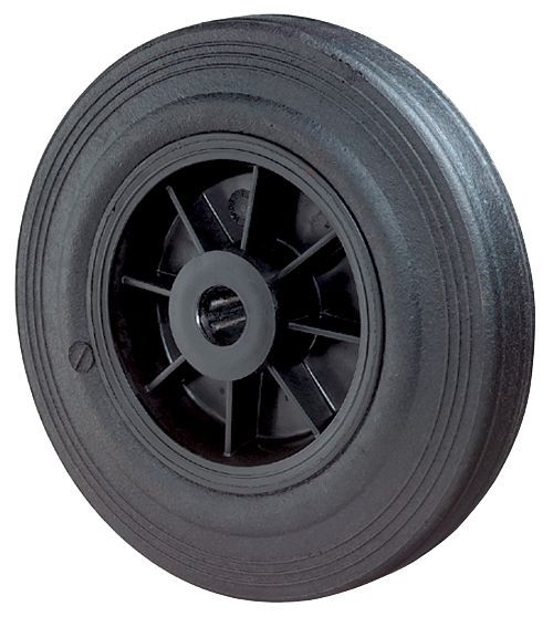 BS rollen rubberen wiel, wielbreedte 37,5 mm, wiel-Ø 125 mm, draagvermogen 100 kg, zwart rubberen loopvlak, rollager, VE = 8 stuks, B45.125