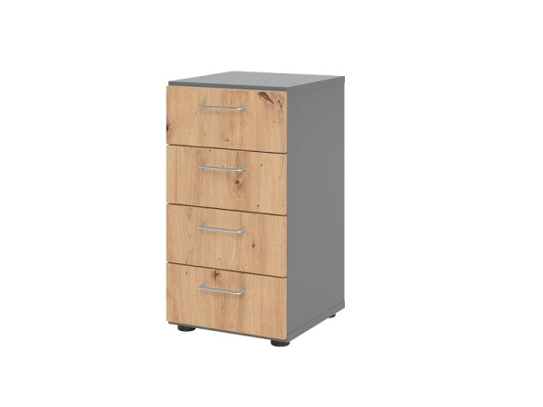 Hammerbacher ladekast 2OH, 4 laden 924S4 BS, romp: grafiet / voorkant: knoestig eiken, 40x41,7x74,8 cm (BxDxH), metalen handgreep, V924S4/G/R/BS