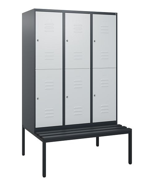 C+P dubbeldekskast Classic PLUS, 3 vakken, 1950x1200x815mm, 7016/7035, cilindersloten, met bank eronder, 0803505-32 S10088