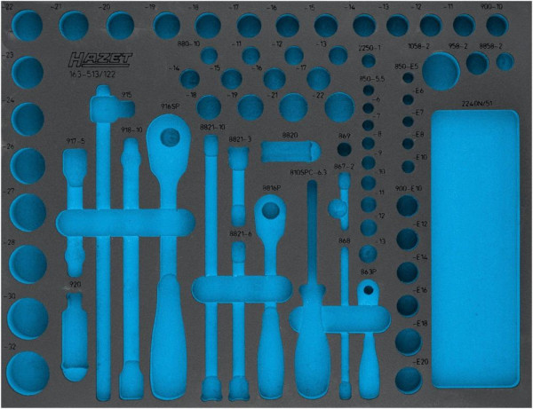 Hazet 2-componenten zachtschuiminleg, voor 163-513 Afmetingen / lengte: 519 mm x 392 mm Organisatiesysteem maat: 3/3+ (519 x 392 mm), 163-513L