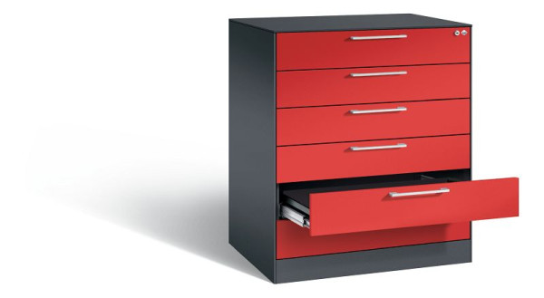 C+P archiefkast Asisto, H1010xB800xD600mm, kleur: zwartgrijs / vuurrood, beugelgreep, 146243-600 S10014