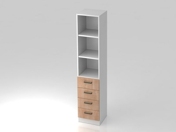 Hammerbacher ladekast 5OH, 4 laden, onderpaneel, gestreept handvat wit/walnoot, 40,6x42x200,4 cm (BxDxH), V7600/B/N/SG