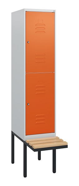 C+P dubbeldekkerkast Classic PLUS, 1950x400x815mm, 7035/2004, cilindersloten, beukenhouten zitlatten, zwevende zitting, 0803405-12 S10122