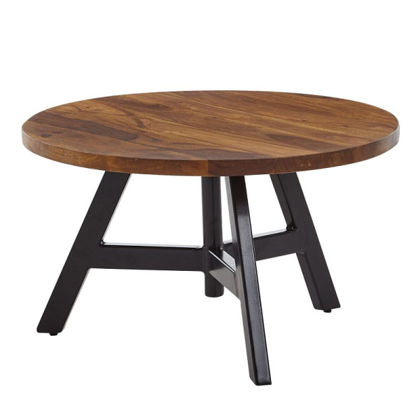 Wohnling salontafel 60x60x35 cm Sheesham massief hout/metaal salontafel rond, design woonkamertafel salontafel massief, gewicht: 13 kg, WL6.536