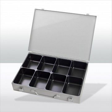 ADB gereedschapskofferset met 8 vakken, buitenafmetingen koffer LxBxH: 33,5x24x5 cm, kleur: grijs, RAL 7035, 88610