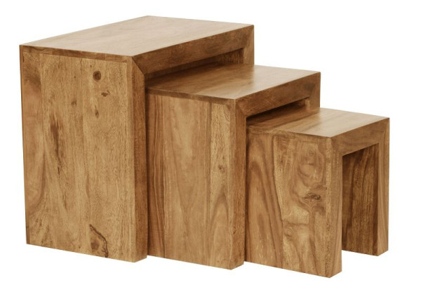 Wohnling set van 3 bijzettafels MUMBAI massief hout acacia landhuisstijl, donkerbruin natuurlijk hout, WL1.440