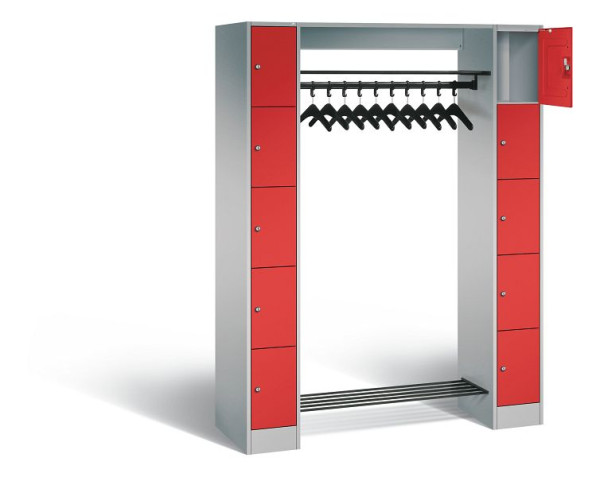 C+P open garderobe serie 8070, H1950xW1430xD480mm, kleur: wit aluminium / vuurrood, 80710-00 S10365