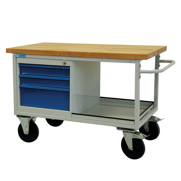 ADB tafelwagen 3 laden + legplank, 840x1300x600 mm, kleur tafelwagen: lichtgrijs, RAL 7035, kleur laden: lichtblauw (RAL 5012), 42745
