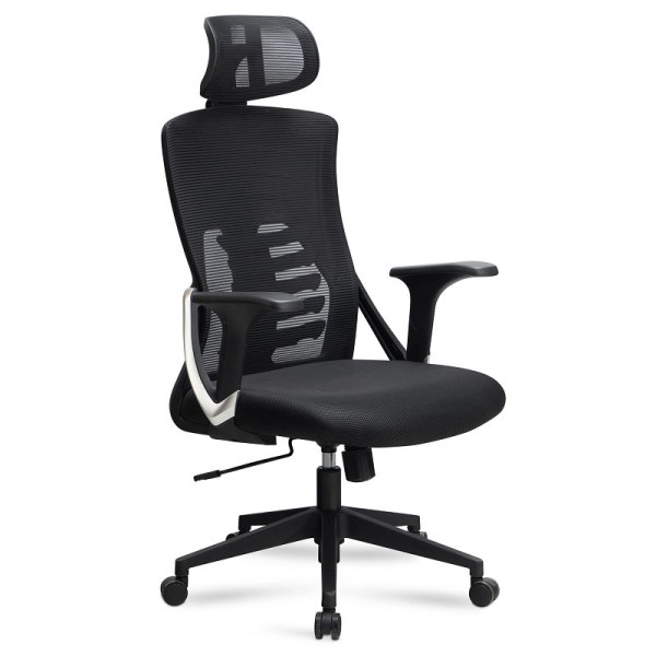 Amstyle bureaustoel zwart mesh bekleding, tot 120 kg met hoofdsteun, in hoogte verstelbaar met lendensteun, ergonomisch met wipfunctie, SPM1.447
