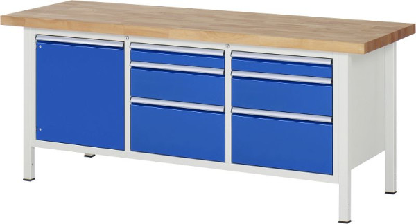 RAU werkbank serie 8000 - frameconstructie (gelast frame), 6 x laden, 1 x deur, 1 x legbord, 2000x840x700 mm, 03-8570A2-207B4S.11